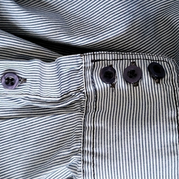 Eighty Eight Platinum blue striped button down shirt with navy seam detail - Picture 9 of 10